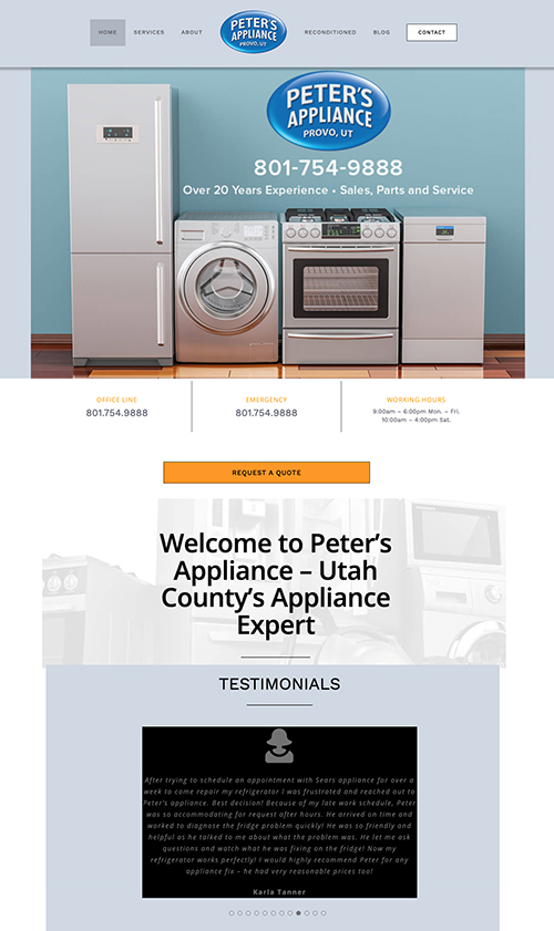 Utah County Appliances Website Design